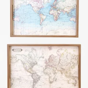 2 bandejas de madera mapamundi