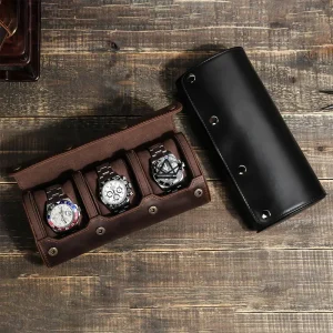 Etui de voyage personnalisable pour montre automatique en cuir - Voyageur TimeGuardian