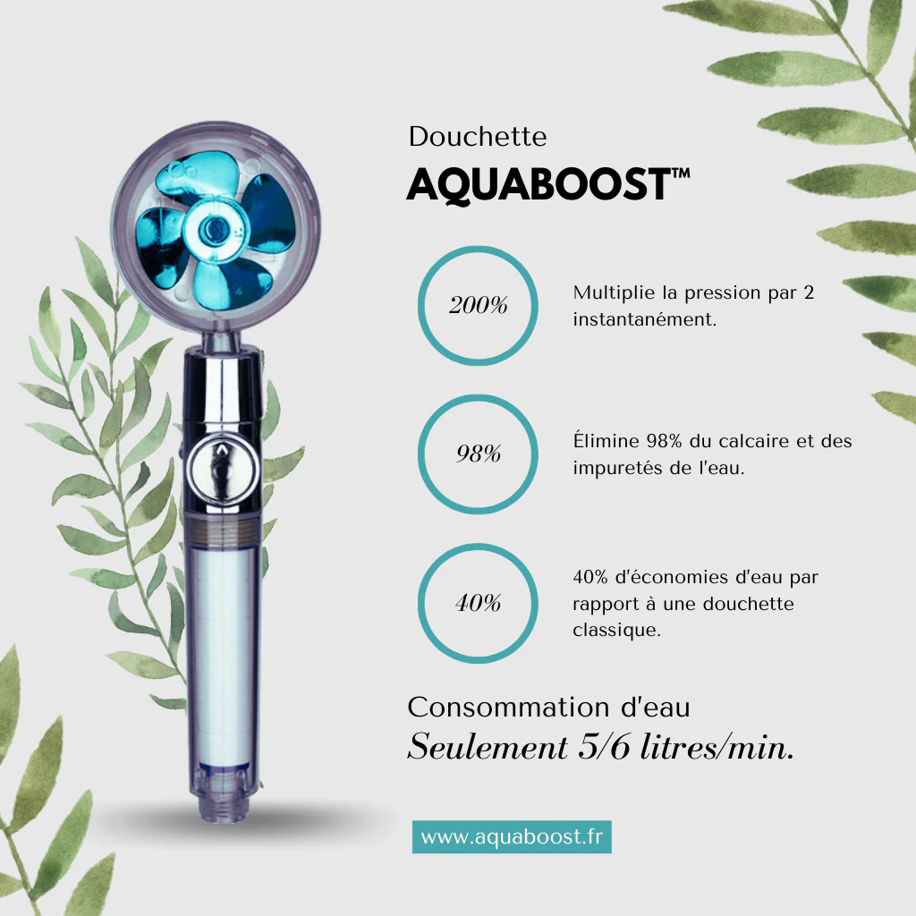 AQUABOOST™ La Douchette Anti-calcaire, Multiplie par 2 la pression, Économise 40% d'eau