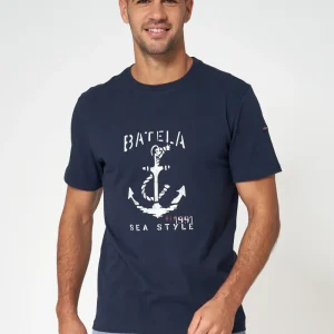 Camiseta de algodón con ancla y logo Batela