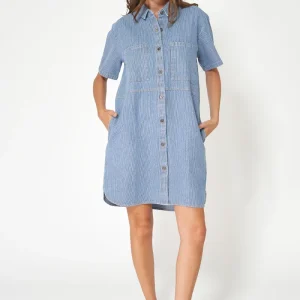 Vestido camisero denim con rayas