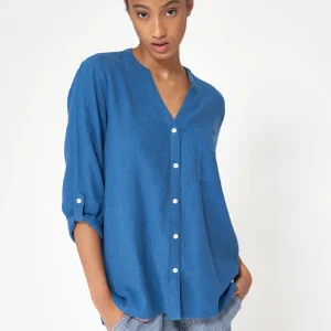 Blusa cuello redondo en lino y lyocell