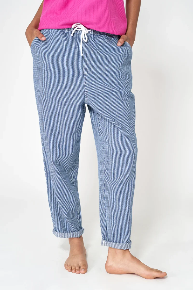 Pantalón denim con rayas y cintura con cordón – Image 2