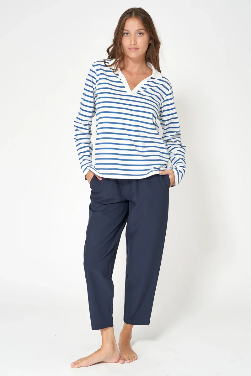 Camiseta algodón premium a rayas y cuello camisero – Image 8