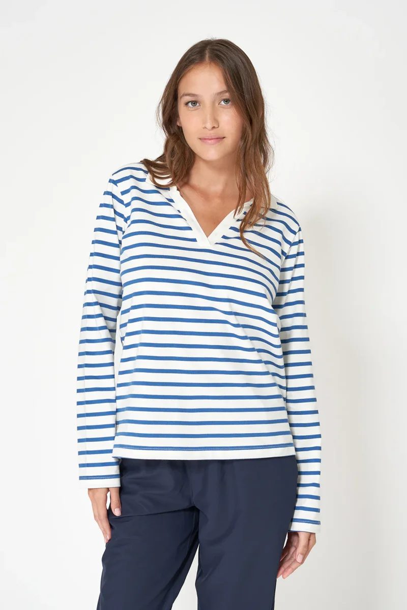 Camiseta algodón premium a rayas y cuello camisero – Image 9