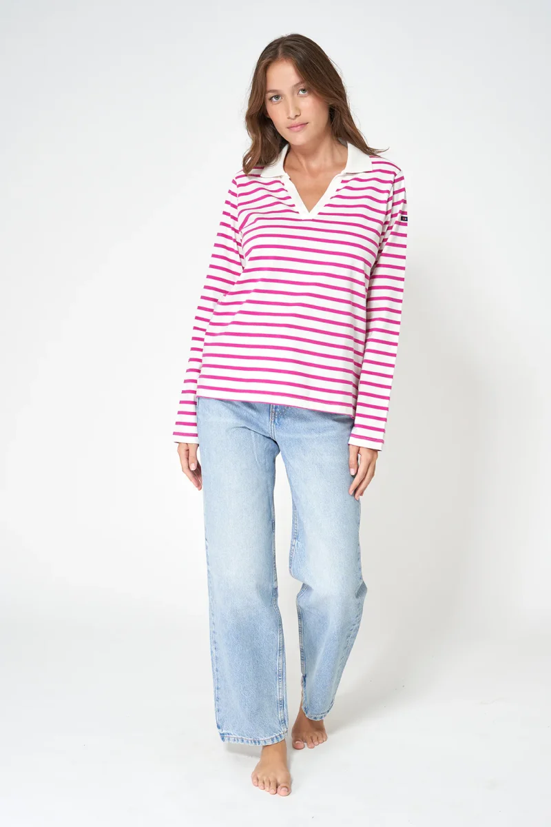 Camiseta algodón premium a rayas y cuello camisero – Image 4