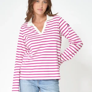 Camiseta algodón premium a rayas y cuello camisero