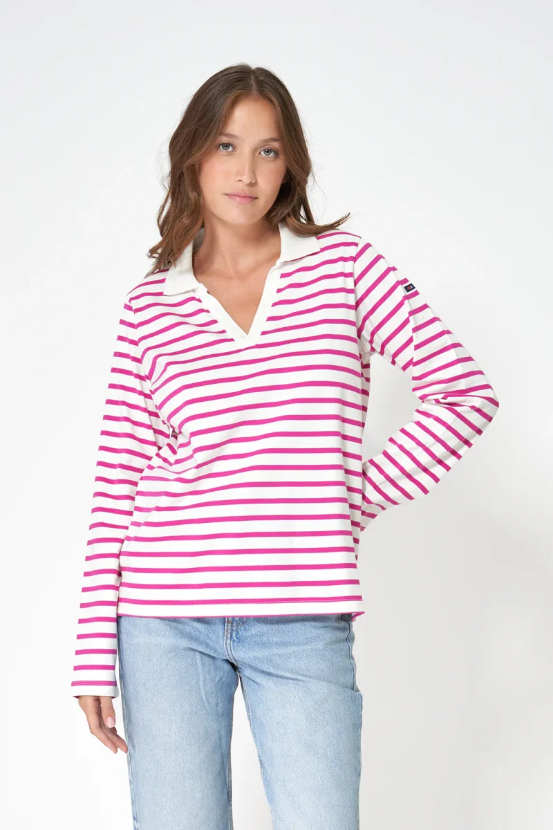 Camiseta algodón premium a rayas y cuello camisero – Image 2