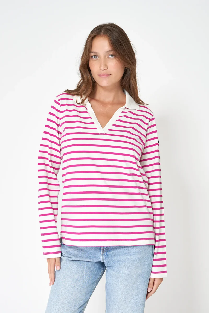 Camiseta algodón premium a rayas y cuello camisero – Image 6