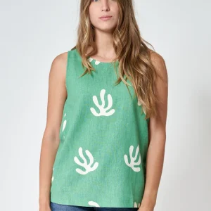 Top de lino sin mangas estampado algas