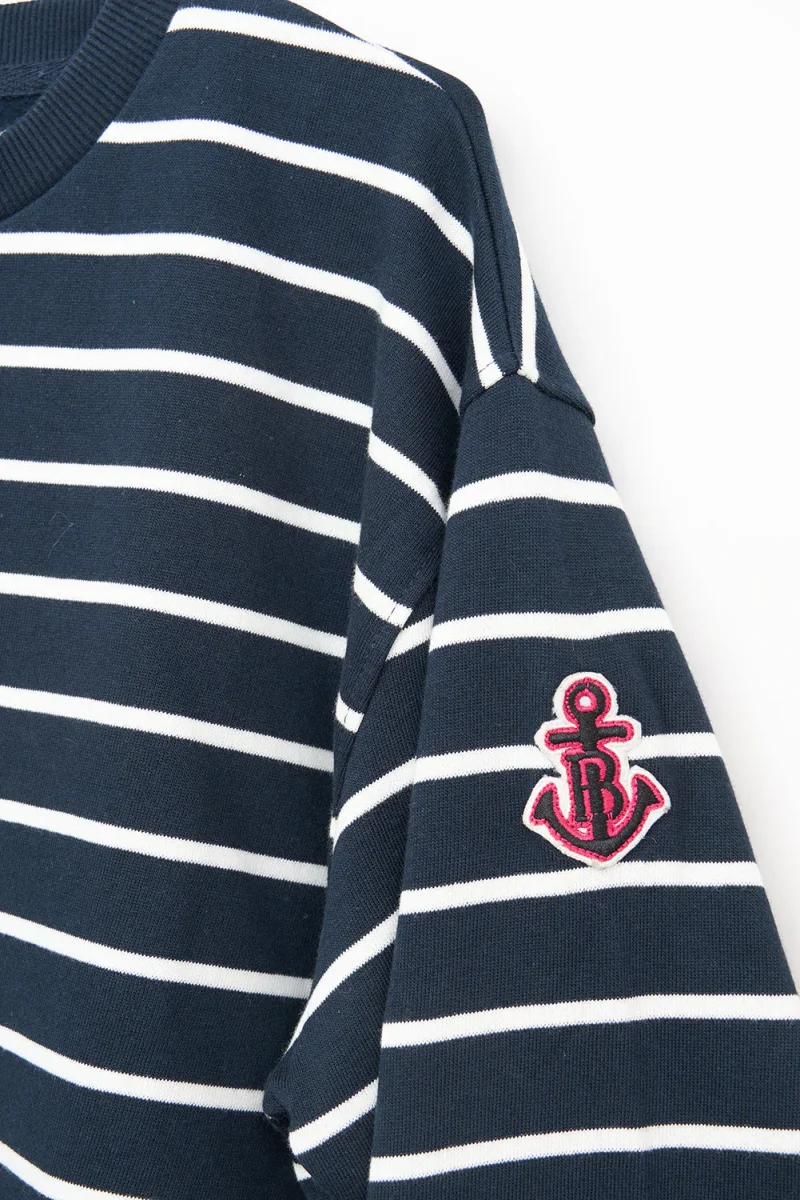 Sudadera de felpa con raya y detalle de ancla – Image 9