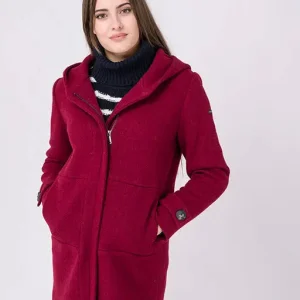 Chaquetón largo de lana cocida con capucha