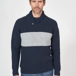 Jersey de lana cuello chal con botón ancla