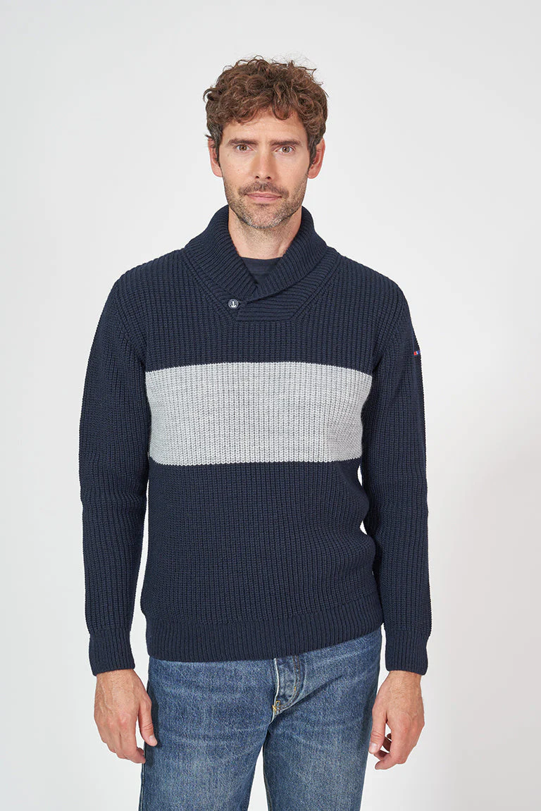 Jersey de lana cuello chal con botón ancla – Image 2