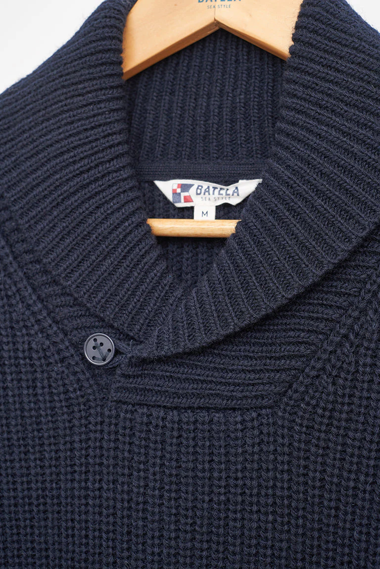 Jersey de lana cuello chal con botón ancla – Image 6