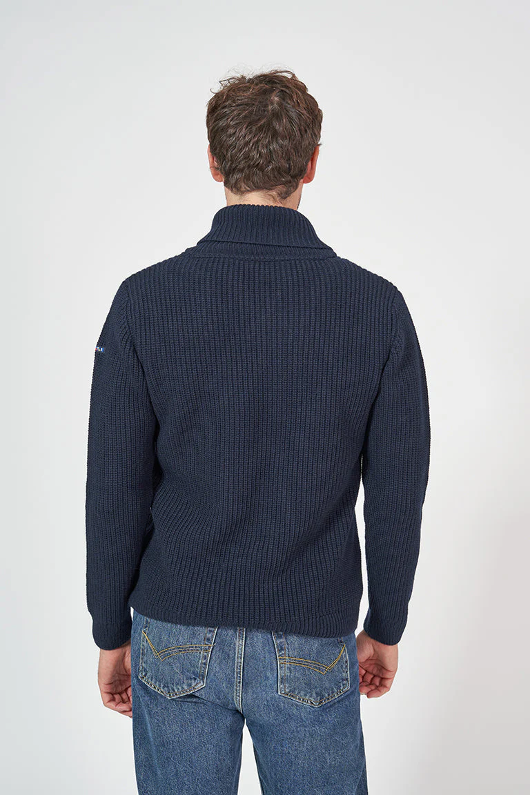 Jersey de lana cuello chal con botón ancla – Image 4