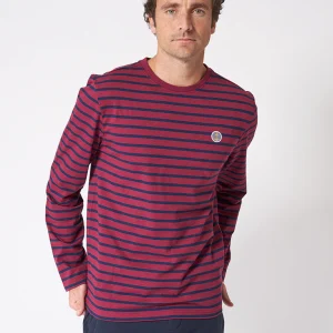 Camiseta manga larga a rayas con cuello redondo en algodón