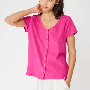 Camiseta en algodón pointelle con botones