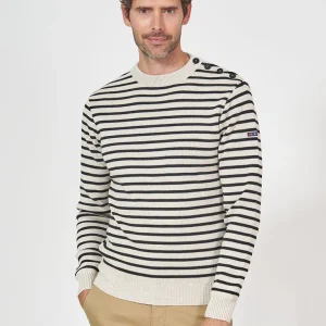 Jersey bretón de lana cuello redondo con cenefa