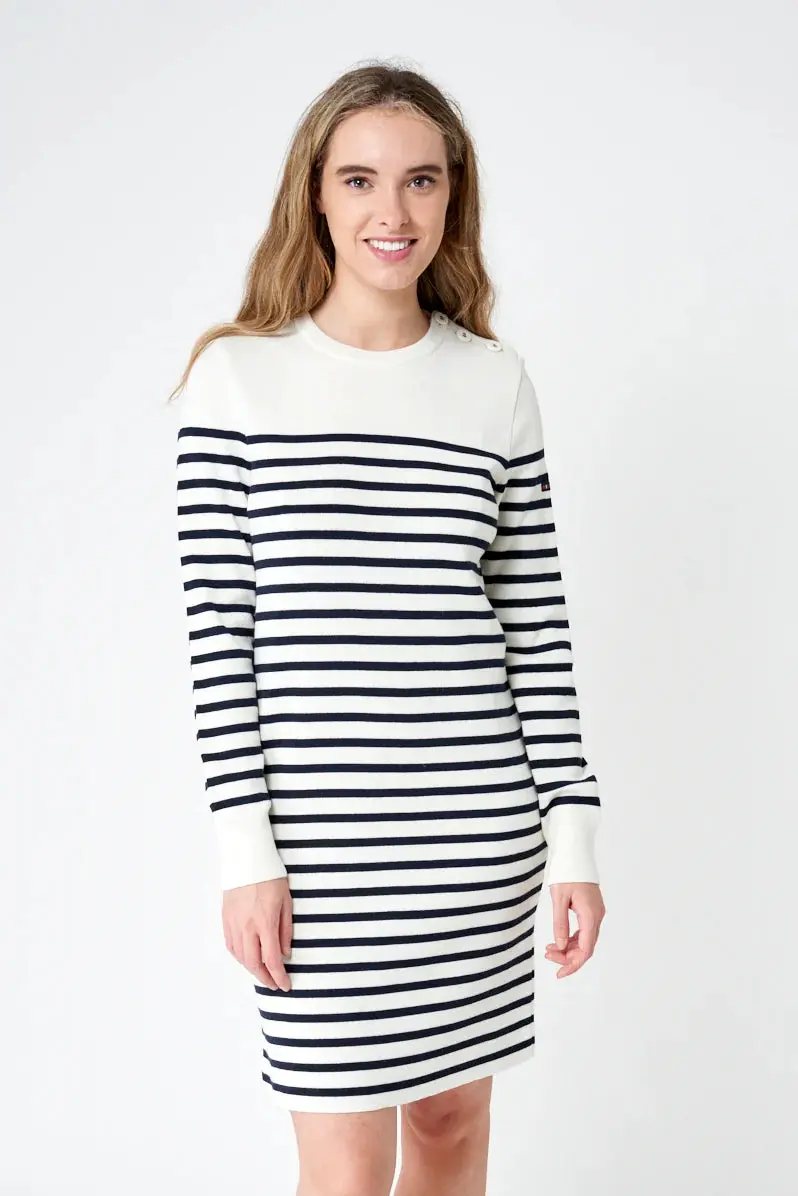 Vestido a rayas de manga larga en lana y acrílico – Image 3