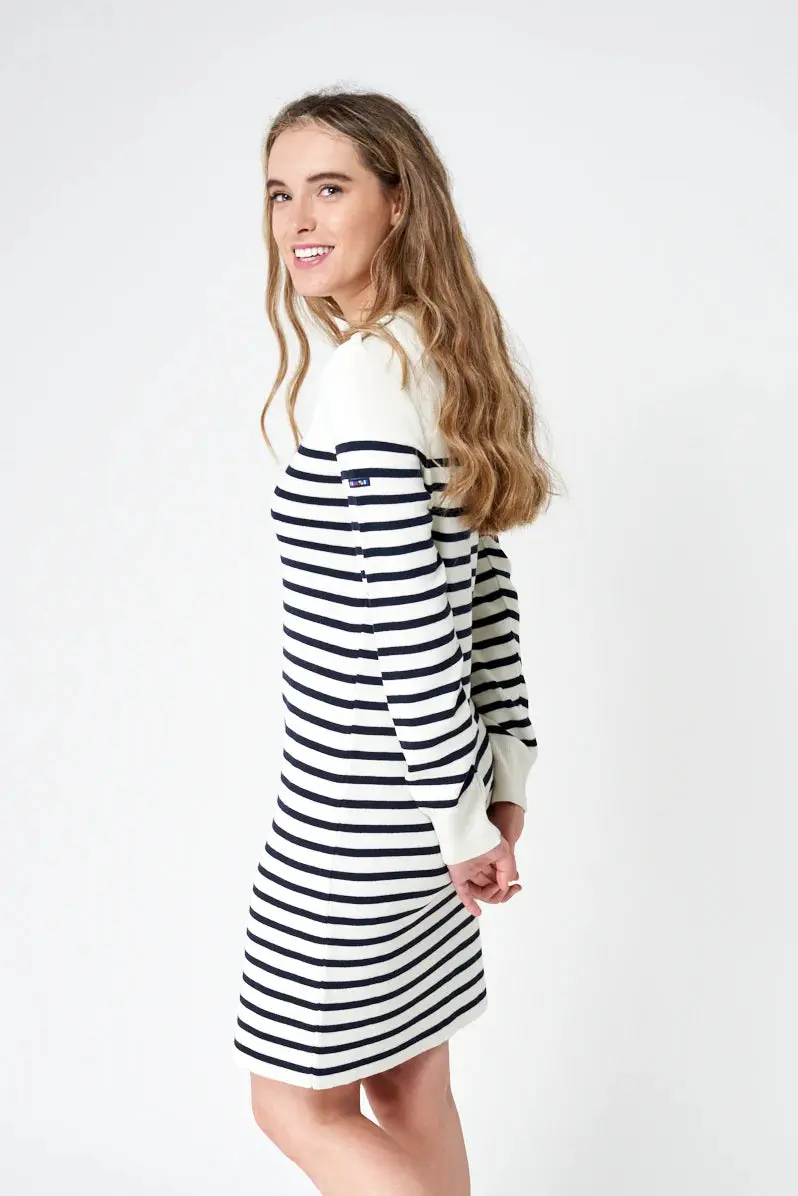 Vestido a rayas de manga larga en lana y acrílico