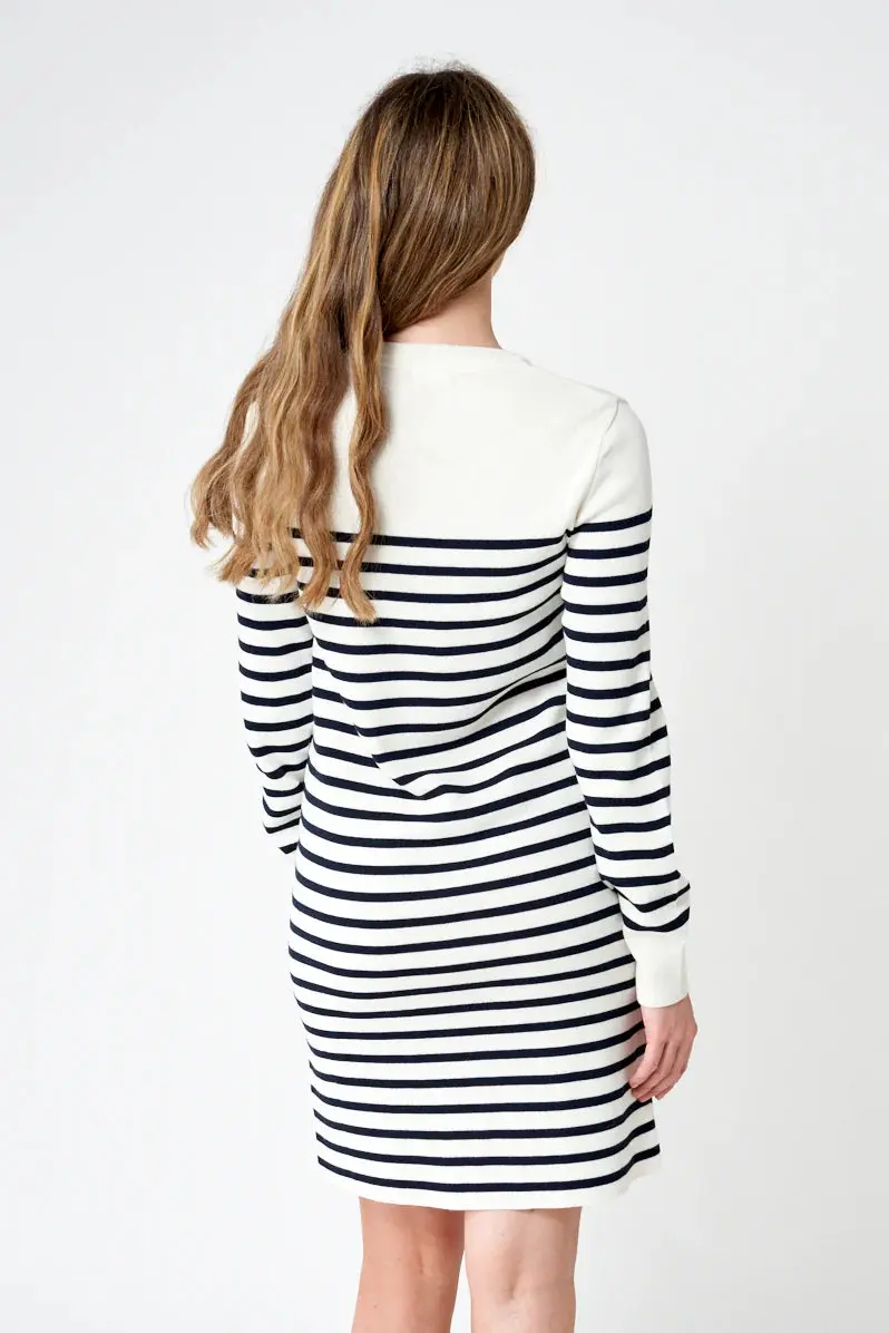 Vestido a rayas de manga larga en lana y acrílico – Image 4