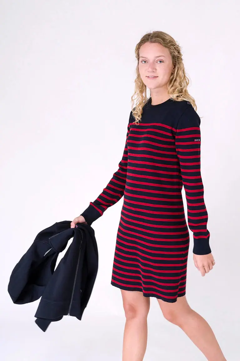 Vestido a rayas de manga larga en lana y acrílico – Image 5