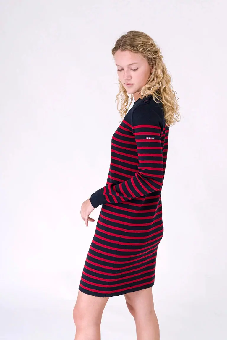 Vestido a rayas de manga larga en lana y acrílico – Image 7