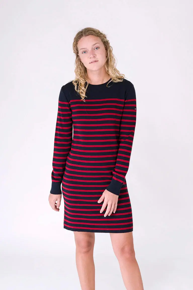 Vestido a rayas de manga larga en lana y acrílico – Image 6