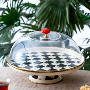 ACAR CLOCHE A GATEAU EN EMAIL DAMIER