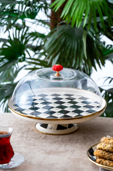 ACAR CLOCHE A GATEAU EN EMAIL DAMIER – Image 2