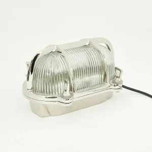 Aplique vintage de aluminio y vidrio ovalado