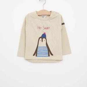 Camiseta de algodón estampado pingüino con gorro