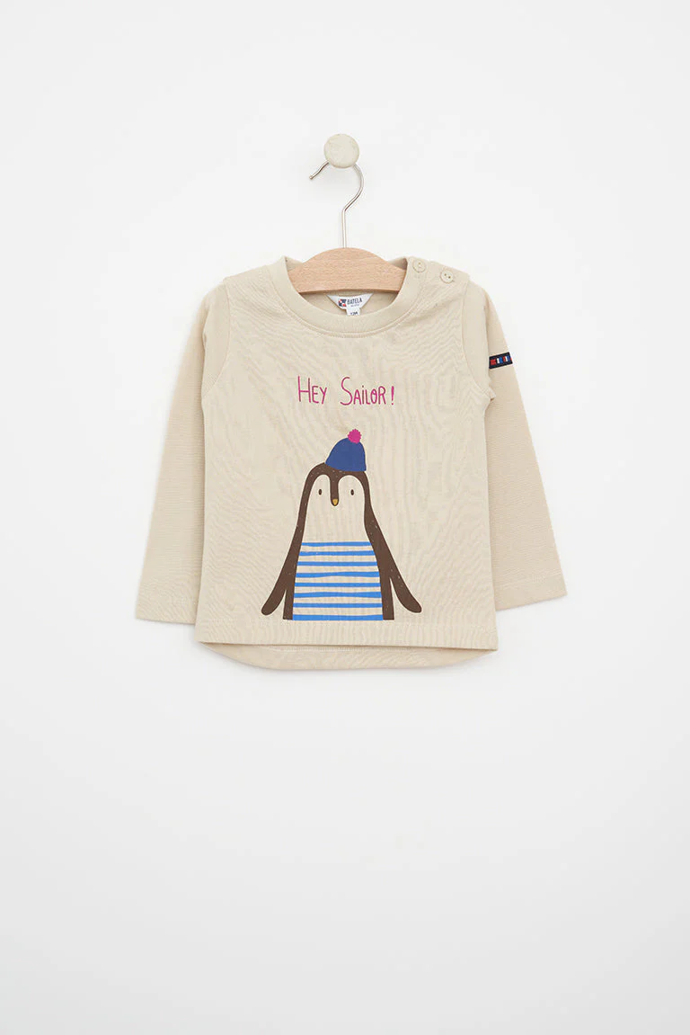 Camiseta de algodón estampado pingüino con gorro