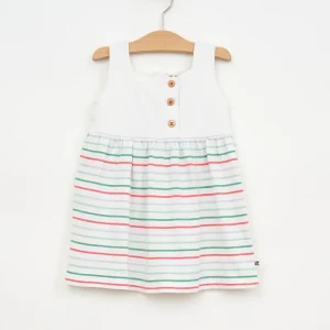 Vestido de bebé tirantes y falda a rayas