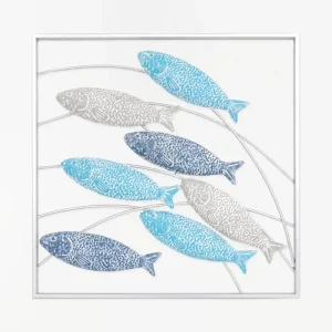 Banco de peces de hojalata enmarcado