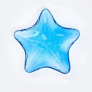 Bandeja estrella de mar azul de cristal grande