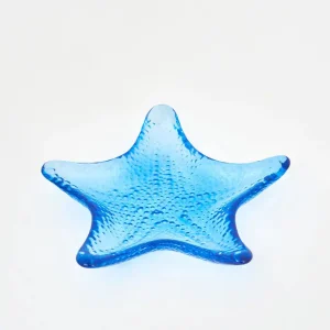 Bandeja estrella de mar azul de cristal pequeña