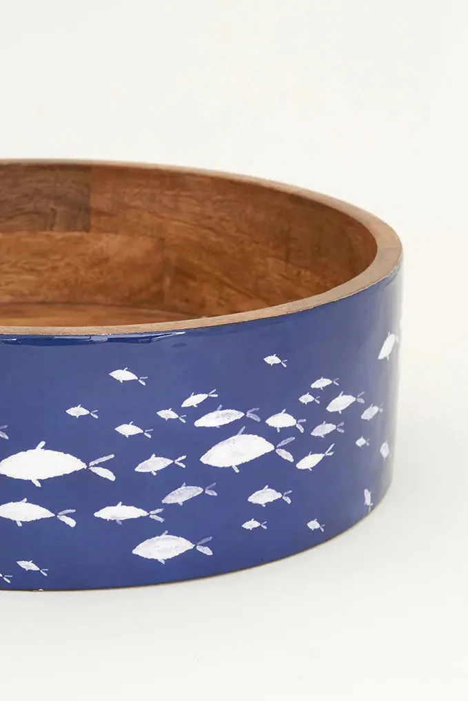 Bol o fuente de madera esmaltada grande con peces – Image 3
