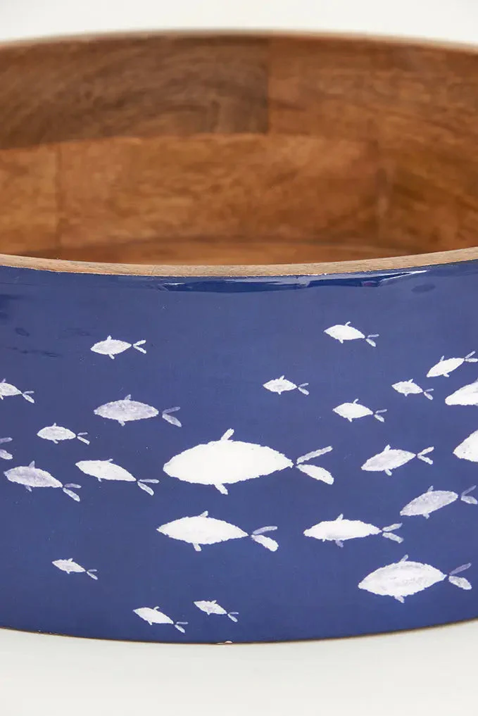 Bol o fuente de madera esmaltada grande con peces – Image 5