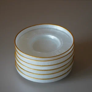 BRICARD LOT DE 6 DESSOUS DE VERRE BLANC PERLE BORDURE GOLD