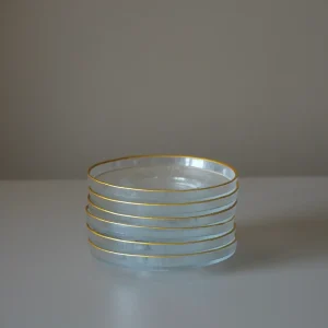 BRICARD LOT DE 6 SOUS VERRE TRANSPARENT GOLD