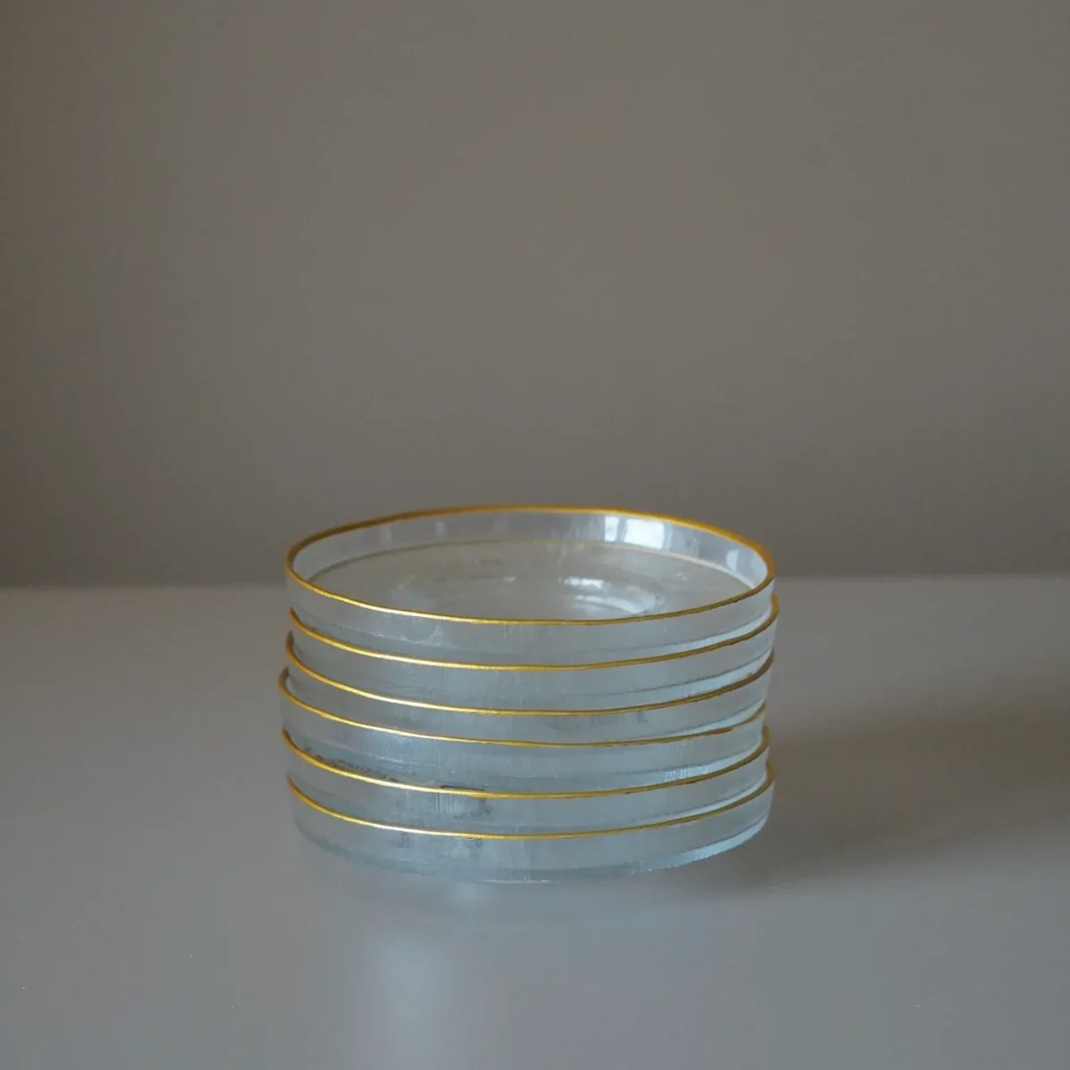 BRICARD LOT DE 6 SOUS VERRE TRANSPARENT GOLD