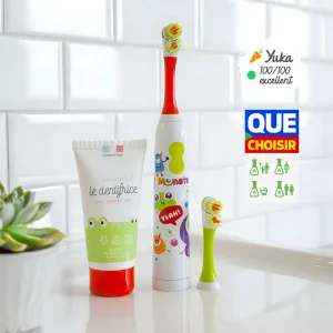 Pack Brosse à dents électrique rotative 3 ans+ Rouge martien avec 2 brossettes + Dentifrice bio sans nano