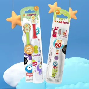 Pack Brosse à dents électrique rotative 3 ans et plus avec 2 brossettes Rouge Martien + Brosse à dents avec minuteur musical de 60 seconde