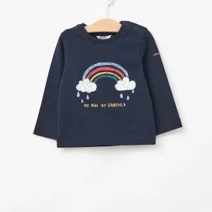 Camiseta de algodón manga larga `No rain, no rainbow'