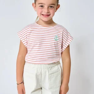 Camiseta de algodón con rayas finas manga japonesa