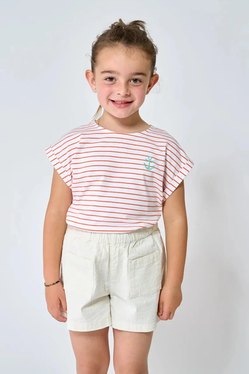 Camiseta de algodón con rayas finas manga japonesa – Image 2