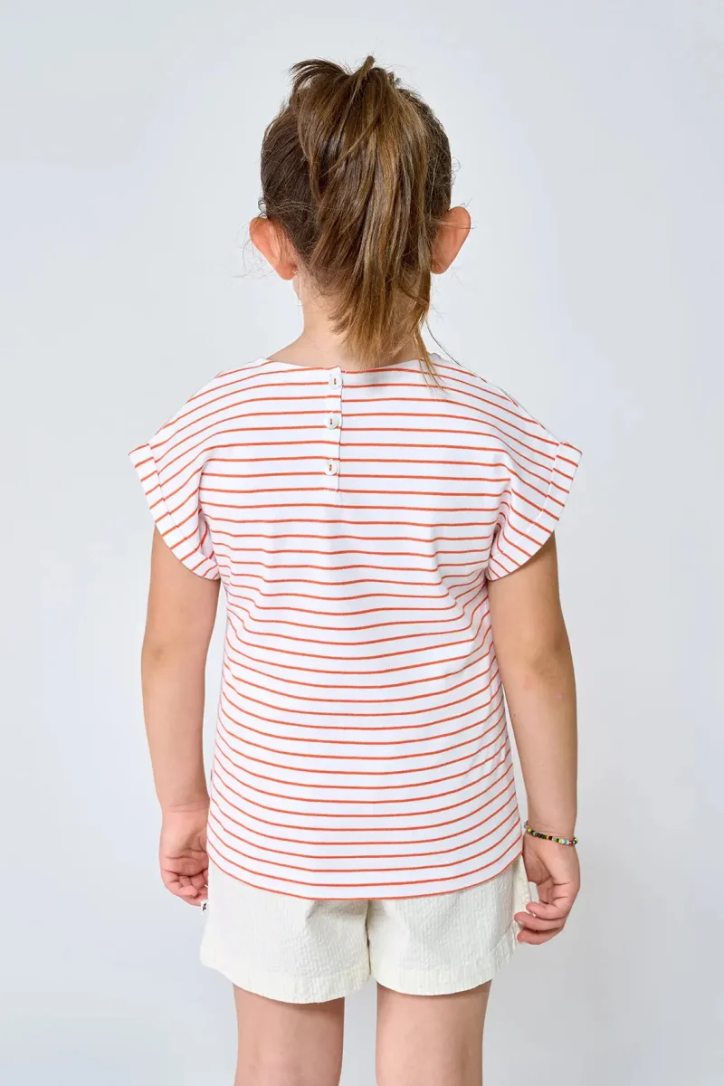 Camiseta de algodón con rayas finas manga japonesa – Image 4