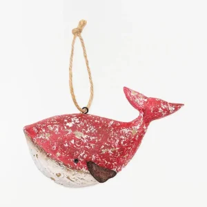 Colgante ballena de madera envejecida, roja